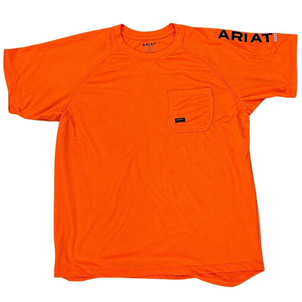 Ariat Rebar Workman T-Shirt Safety Orange Short Sleeve Pocket Tee Large